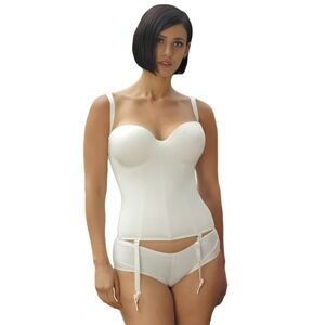 Carnival Womens Invisible Torsolette Corset w/ Garters, Ivory, 46DDD New w/ Tags